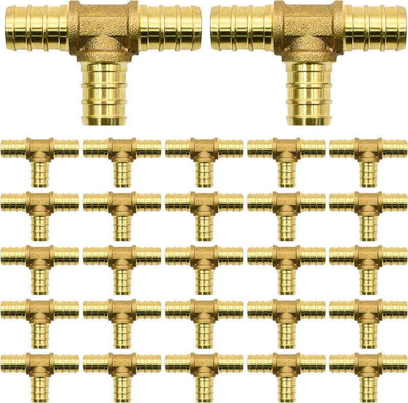 Ruby Q 25 Pack 1/2" PEX Fittings, PEX Tee Fittings, Brass PEX Fittings for PEX Tubing Pipe - Image 1